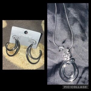 Chicos Elegant Silver Pendant Necklace with matching earrings